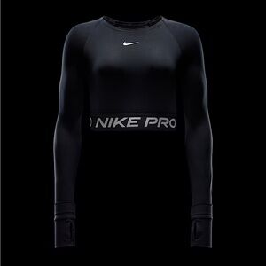 NWT Nike Pro Black Women's Dri-FIT Cropped Long-Sleeve Top sz L large Athleisure